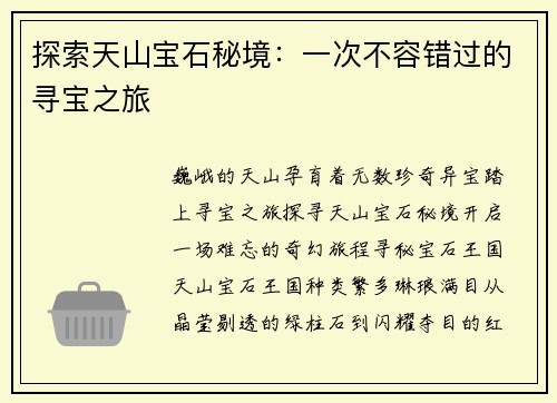 探索天山宝石秘境：一次不容错过的寻宝之旅