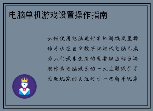 电脑单机游戏设置操作指南