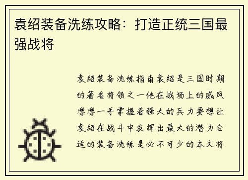 袁绍装备洗练攻略：打造正统三国最强战将